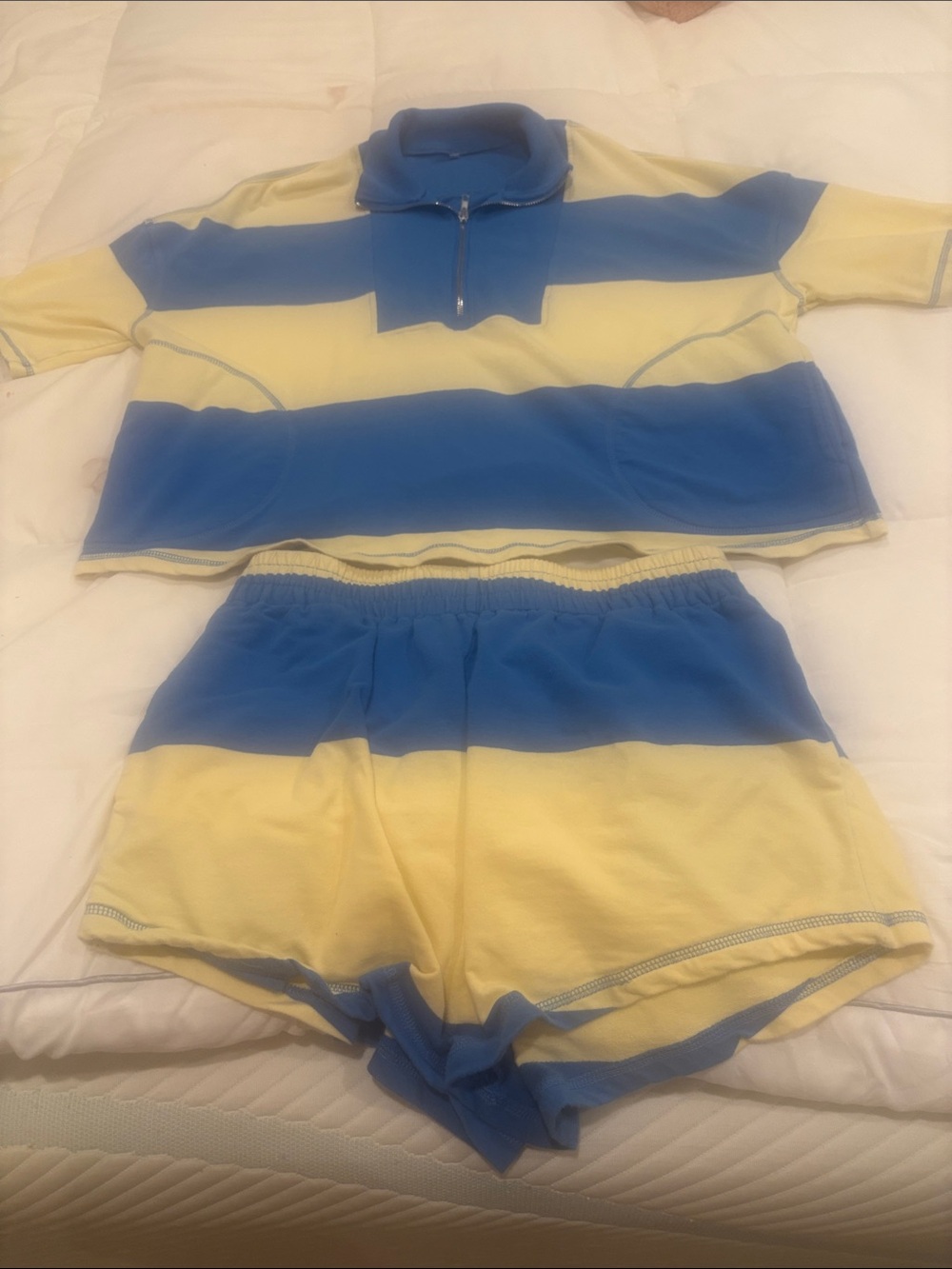 Striped Two-Piece Lounge Set in Pale Yellow & Sky Blue